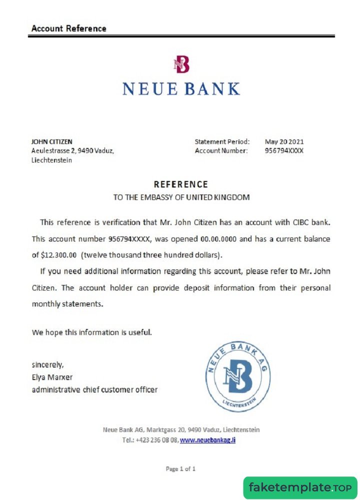 Feature of fake Liechtenstein_Neue Bank_reference example